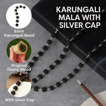 Silver Plated Karungali Mala + Karungali Bracelet Combo (Govt. Certified) - WorldOfOorja