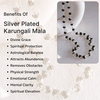 Silver Plated Karungali Mala + Karungali Bracelet Combo (Govt. Certified) - WorldOfOorja