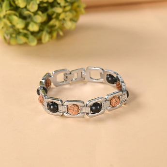 Silver Plated Rudraksha & Karungali Bracelet – image 2