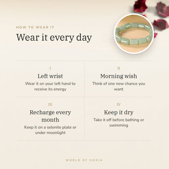 How to wear your Green Aventurine Cylinder Bracelet – left wrist, morning wish, recharge on selenite or moonlight