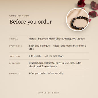 Sulemani Hakik bracelet – before you order: size, what is in the box, energised after order