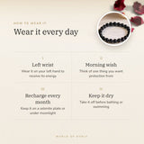 How to wear your Black Obsidian Bracelet – left wrist, morning wish, recharge on selenite or moonlight