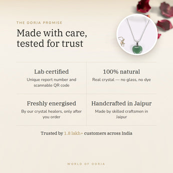 The Oorja promise – Green Aventurine Heart Pendant, lab certified and energised after you order