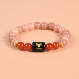 Taurus zodiac bracelet Sunstone and Carnelian, engraved Taurus name bead