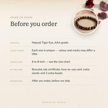 Tiger Eye bracelet – before you order: size, what is in the box, energised after order