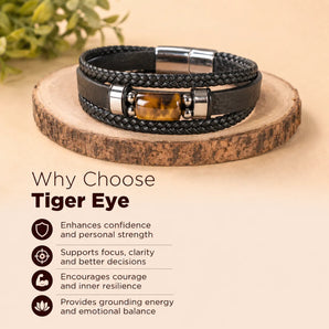 Tiger Eye Leather Bracelet — Strength, Confidence & Grounding