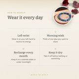 How to wear your Blue Apatite Bracelet – left wrist, morning wish, recharge on selenite or moonlight