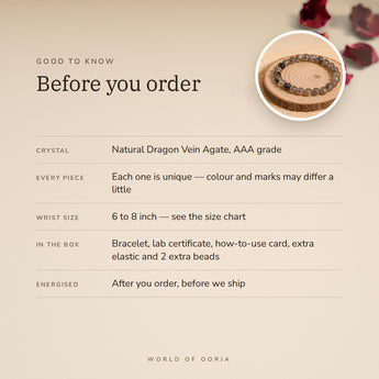 Dragon Vein Bracelet – before you order: size, what is in the box, energised after order