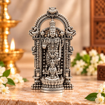Tirupati Balaji with Lakshmi idol in silver plated finish