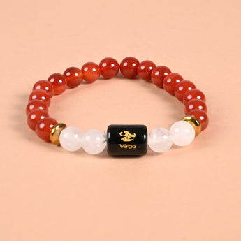 Virgo zodiac bracelet Carnelian and Milky Quartz with engraved Virgo name bead