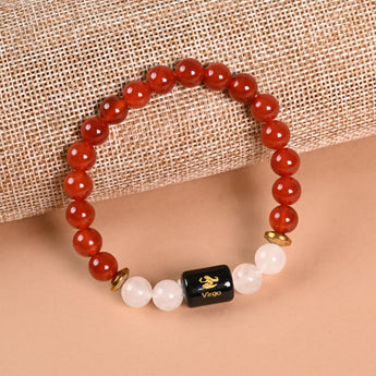 Virgo Carnelian and Milky Quartz zodiac bracelet flat lay