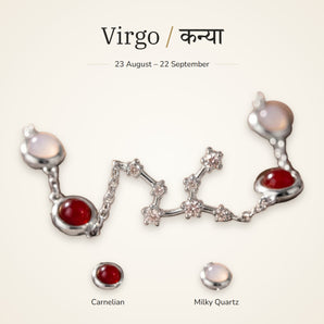 Virgo zodiac constellation bracelet for women with Carnelian and Milky Quartz – silver