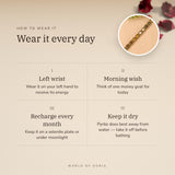 How to wear your Gold Plated Dhan Yog Bracelet – left wrist, morning wish, recharge on selenite or moonlight