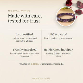 The Oorja promise – Amethyst Cylinder Bracelet, lab certified and energised after you order