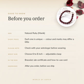 Ruby Silver Bracelet (Manik) – before you order: size, what is in the box, energised after order