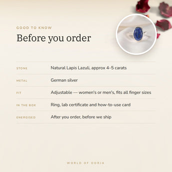 Lapis Lazuli Ring – good to know before you order: what is in the box, energised after order