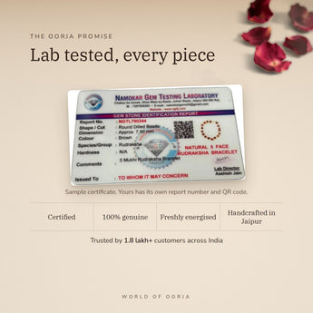 5 Mukhi Divine Rudraksha Bracelet lab certificate with QR code – The Oorja promise